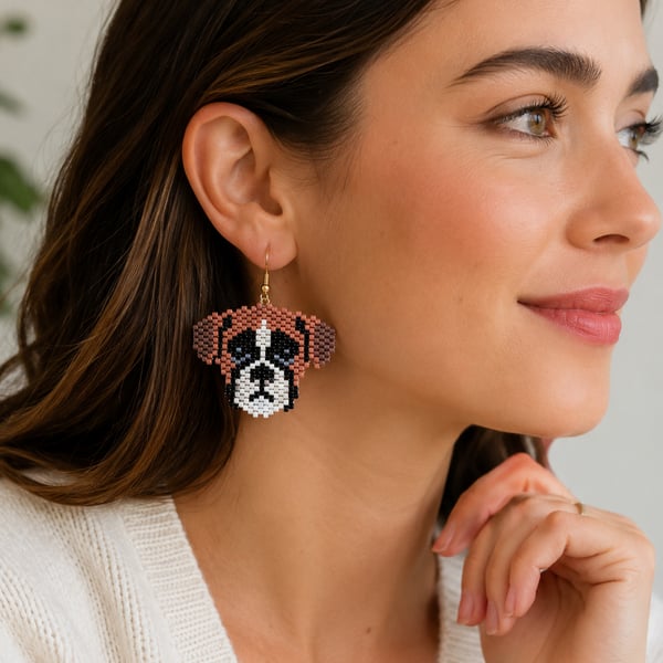 Handmade Seed Bead Dog Earrings Miyuki Earrings