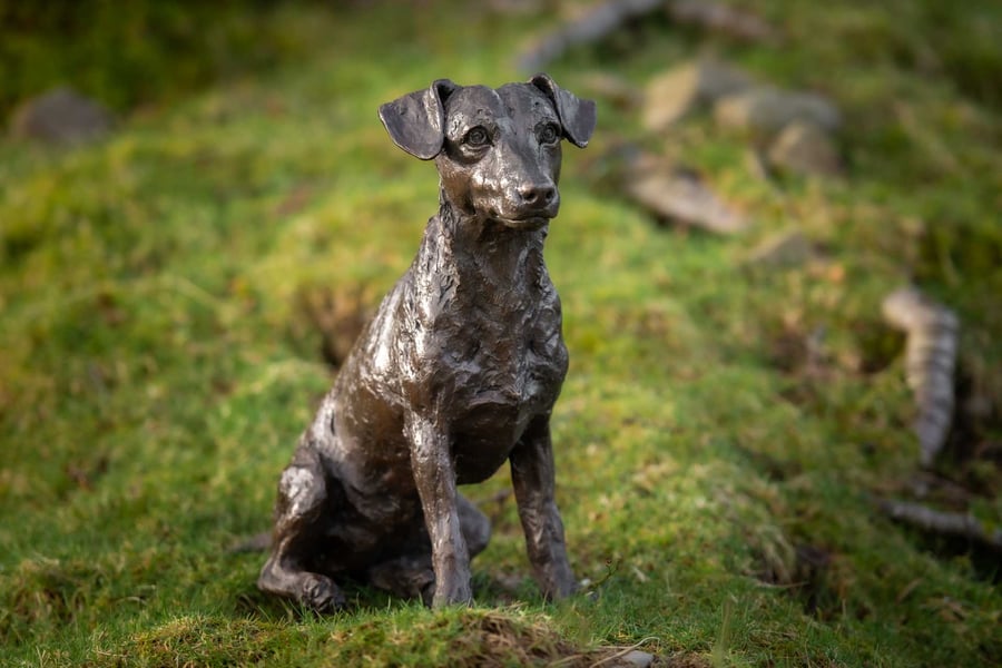 Sitting Jack Russell Terrier Dog Statue Large Bronze Resin Garden Sculpture