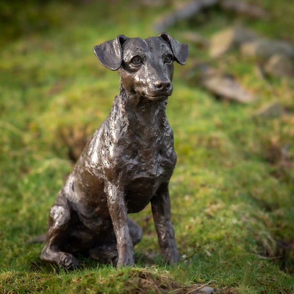 Sitting Jack Russell Terrier Dog Statue Large Bronze Resin Garden Sculpture