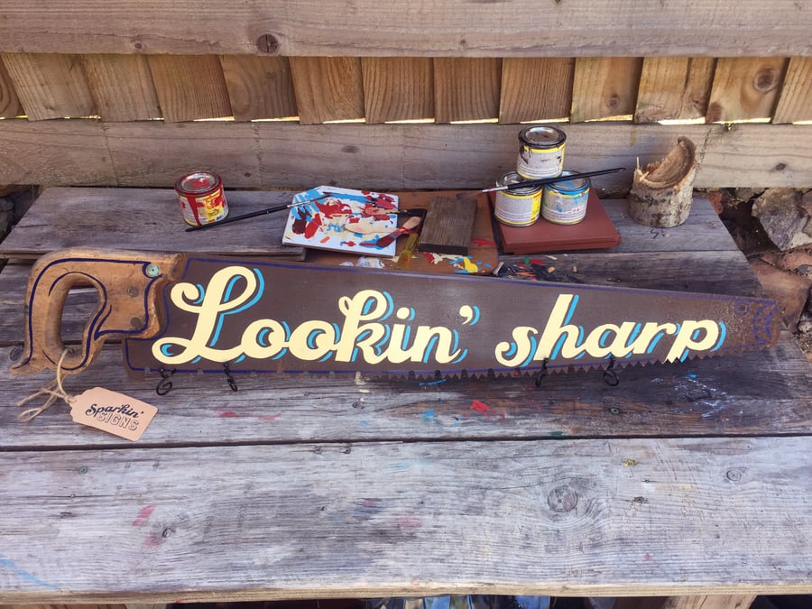 'Lookin' sharp' hand-painted vintage saw