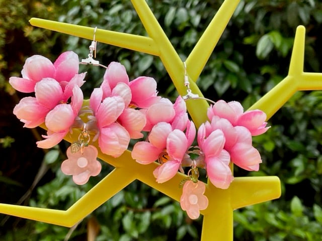 BLUSH PINK FLORAL EARRINGS silk flowers SAKURA BLOSSOM