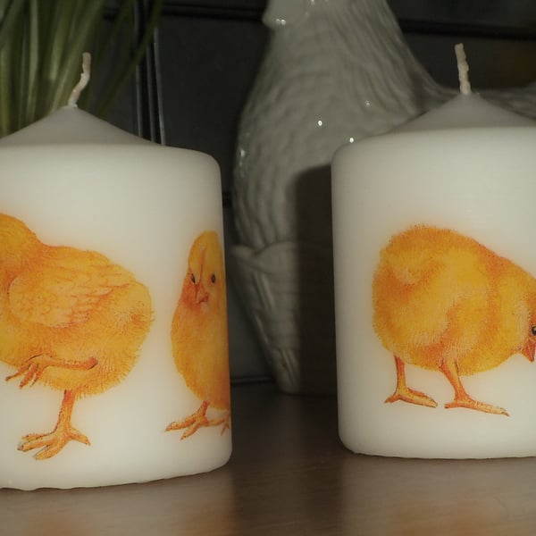 Decorated candle Easter Spring chicks napkin decoupage Standing Chick