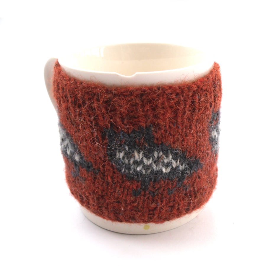 Owl fair isle mug warmer, hand knit cosy