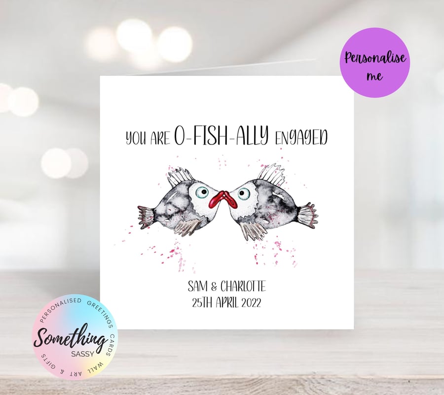 It's O-Fish-all Engagement Card - Personalised, funny and cute kissing fish card