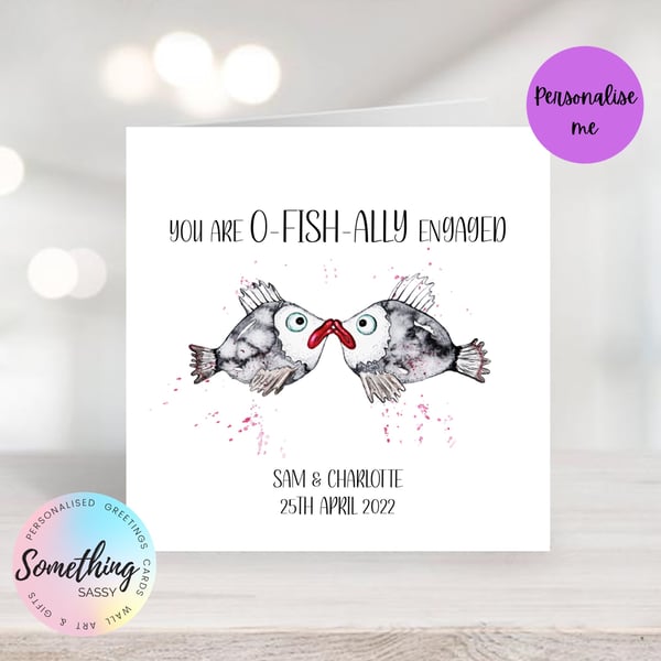It's O-Fish-all Engagement Card - Personalised, funny and cute kissing fish card