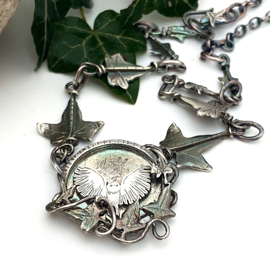 Owl and Ivy Necklace. Diane Lee Silver. Handmade by Silverhares