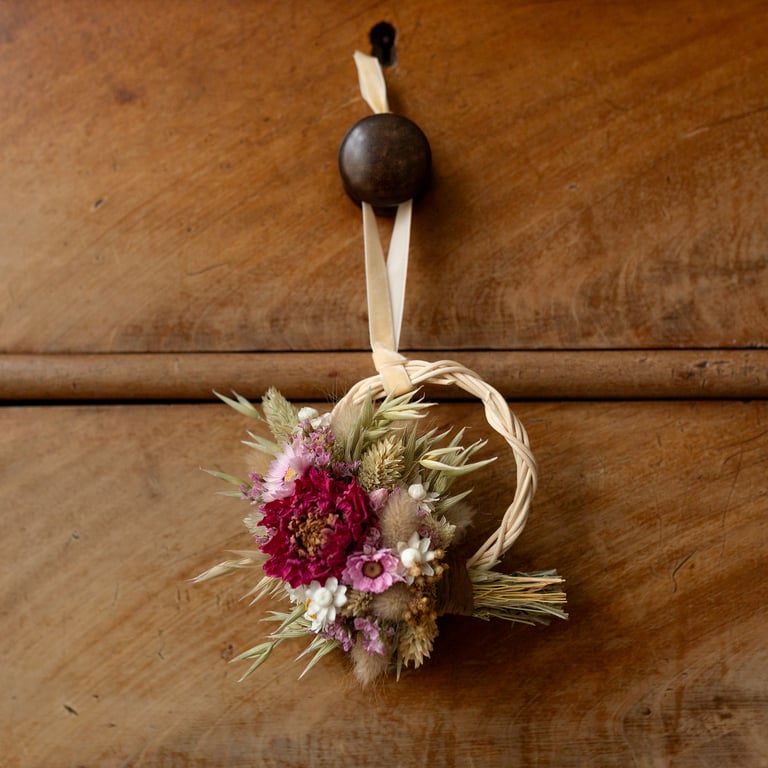 Mini pink dried flower gift wreath