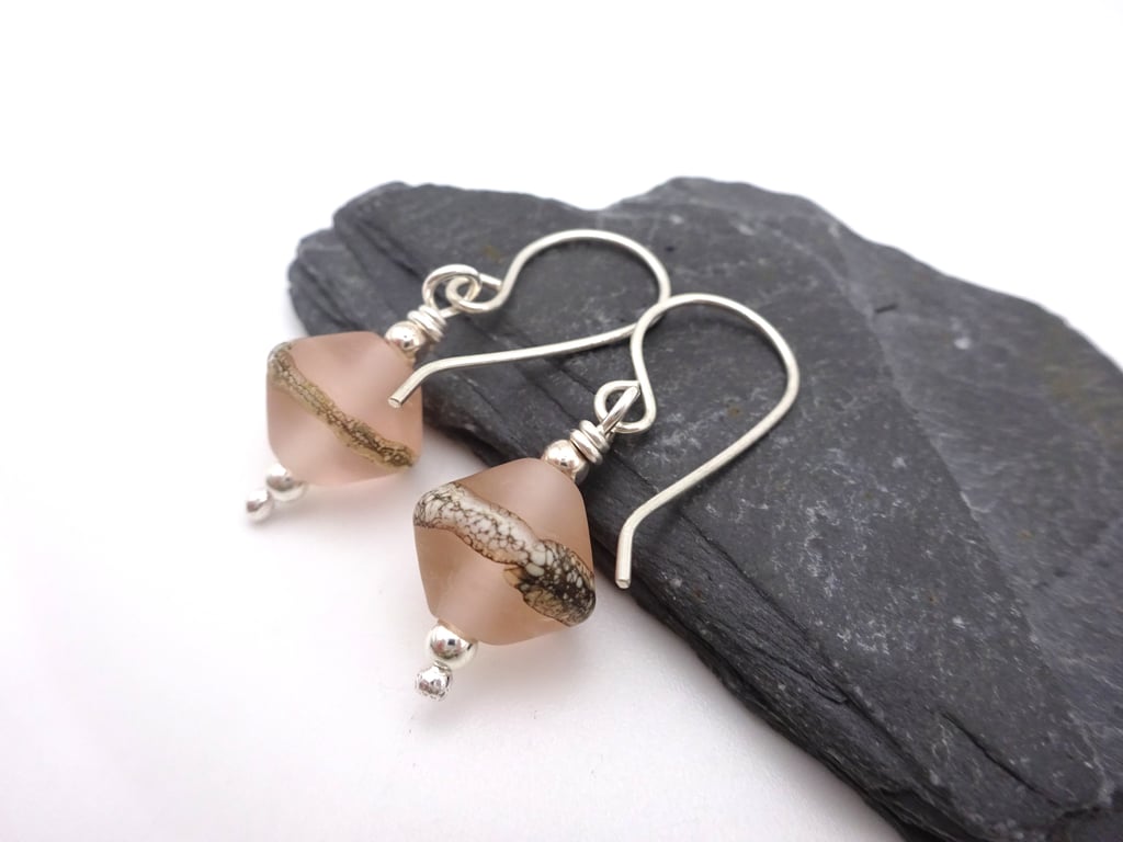 peach lampwork glass earrings