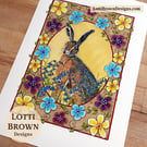Brown Hare Art Print - British Wildlife Art - A4 Giclée