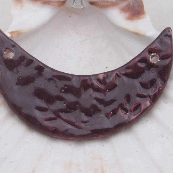 Aubergine Purple Leaf Pattern Ceramic Crescent Bib Pendant