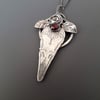 Raven Skull and Rose Silver Pendant, gothic, steampunk, biker style