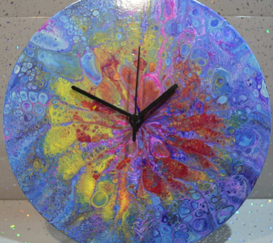 'Octopus Garden' Acrylic Paint Poured LP Clock 