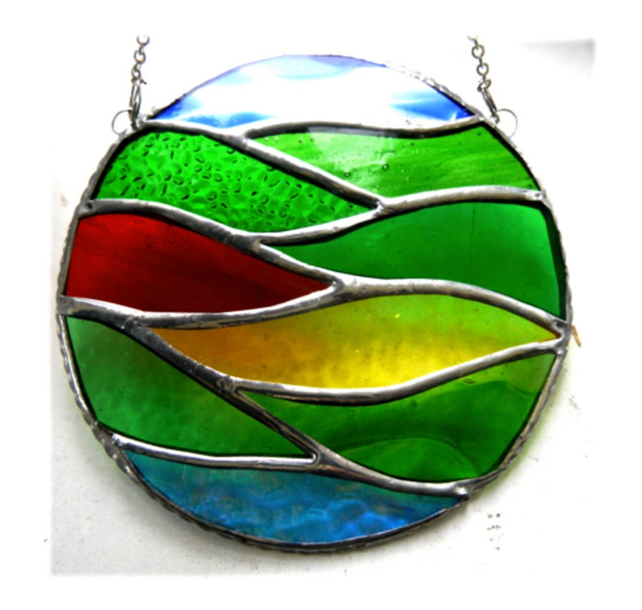 Making Waves Green Fields Stained Glass Suncatcher Handmade Ring 