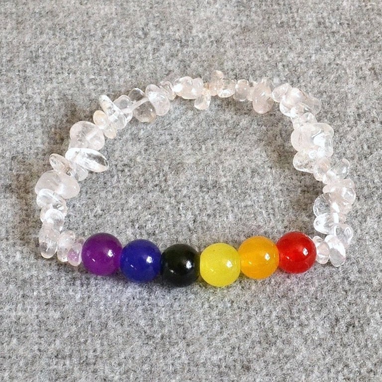 Pride Flag – Elastic Bracelet with Glass Beads and Clear Quartz Chip