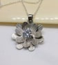 Double flower necklace sterling silver textured CZ sparkle