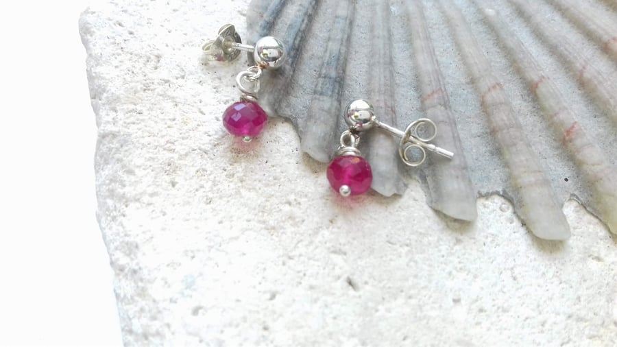 Ruby Sterling Silver Dangle Studs