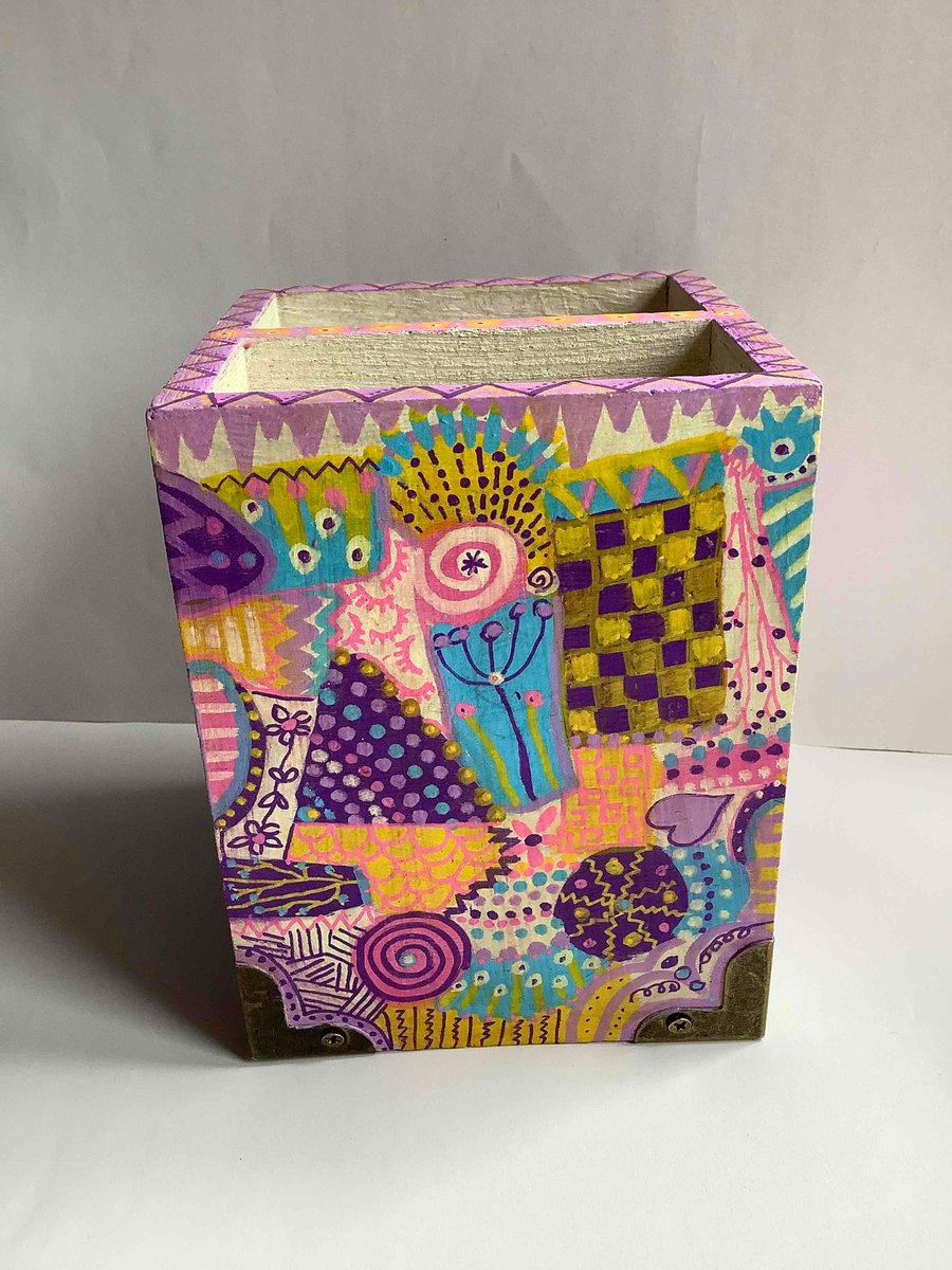 Funky hand painted wooden holder