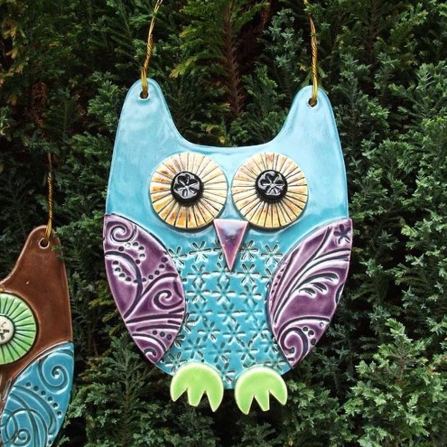 Ceramic owl hanging decoration