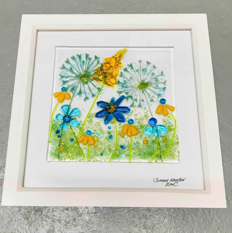 Fused glass blue meadow
