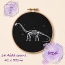 Diplodocus fossil counted cross stitch pattern