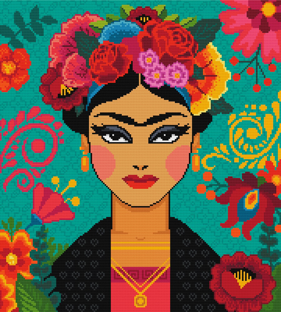 121 - Cross stitch pattern - Frida Kahlo inspired Mexican folk embroidery