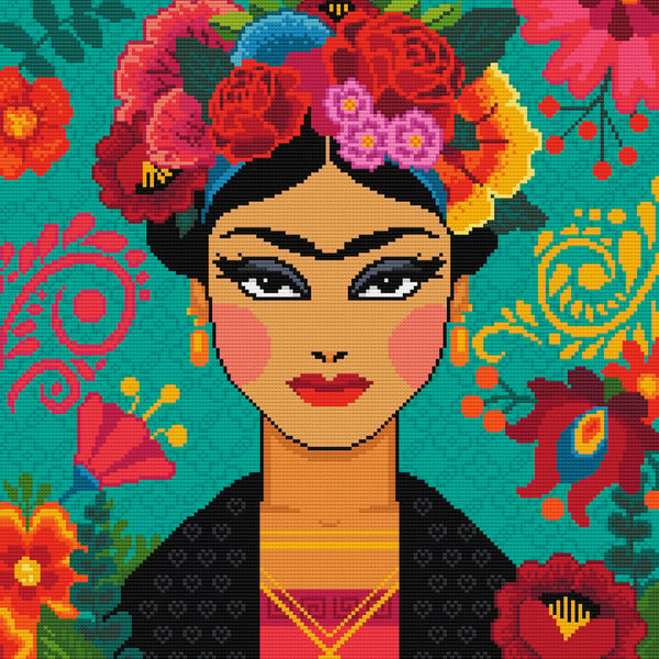 121 - Cross stitch pattern - Frida Kahlo inspired Mexican folk embroidery