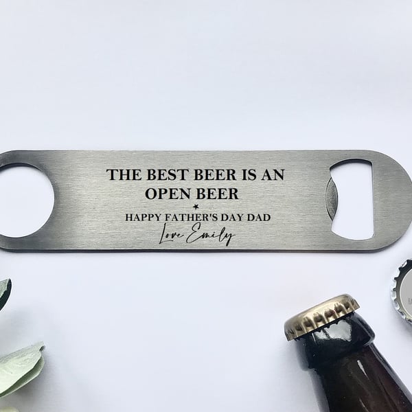 Personalised Fathers day beer bottle opener, Fathers day gift, Bar blade, Gifts 