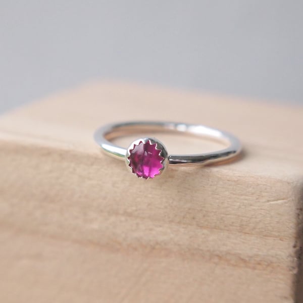 Lab Ruby Silver Gemstone Ring