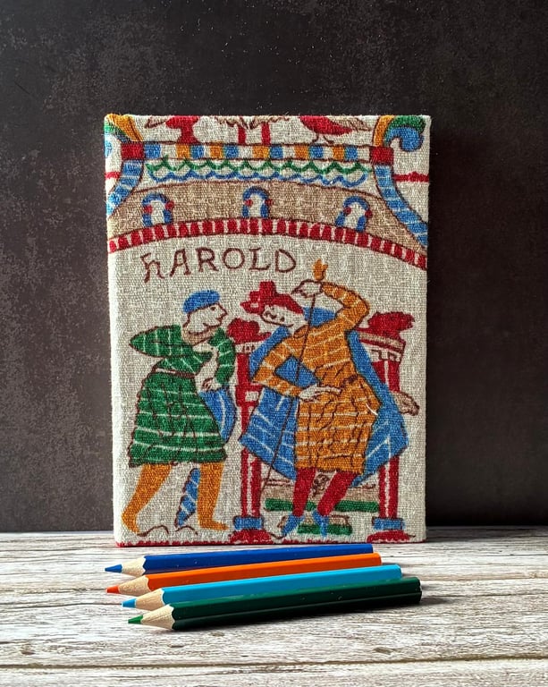 Bayeux Tapestry Handstitched A6 1950s Vintage Fabric Notebook Harold Green Comet