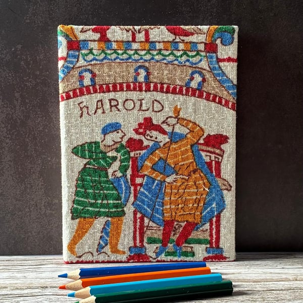 Bayeux Tapestry Handstitched A6 1950s Vintage Fabric Notebook Harold Green Comet