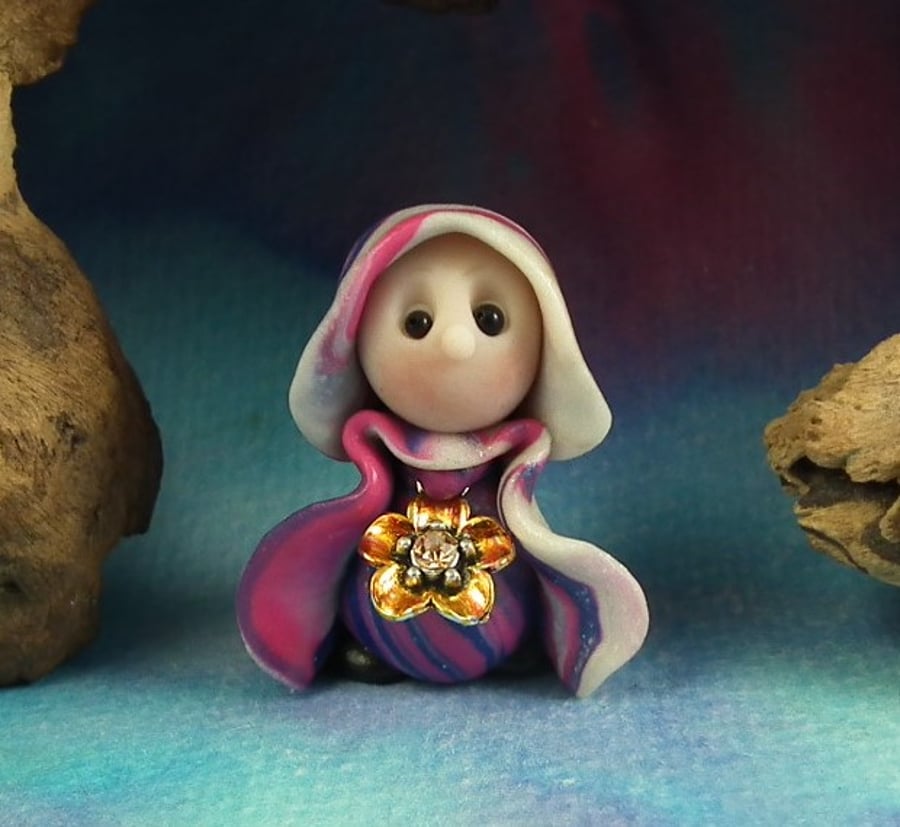 Spring Sale ... Tiny Floral Gnome 'Lissie' OOAK Sculpt by Ann Galvin