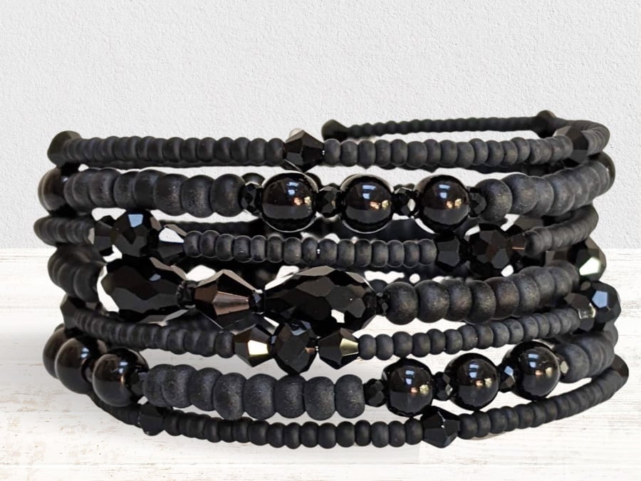 Memory Wire Bracelet in Black,  Wrap Cuff Bangle