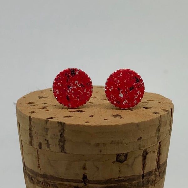 Red, Black& White Sterling Silver Hand Enamelled Stud Earrings. 