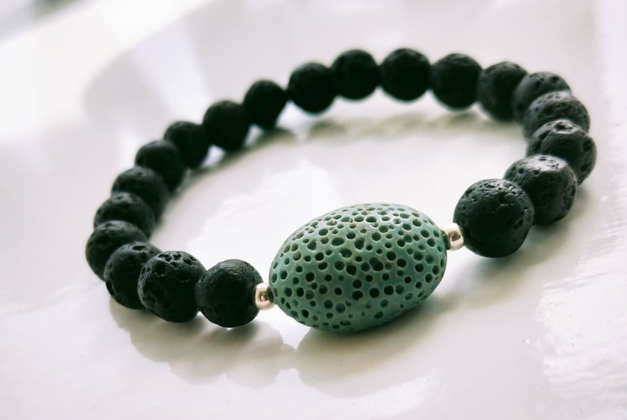 Genuine Lava Stone and Silver plated Spacers