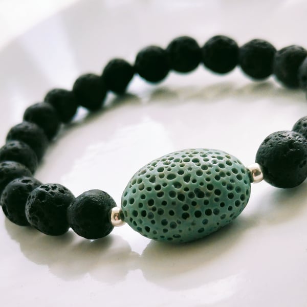 Genuine Lava Stone and Silver plated Spacers