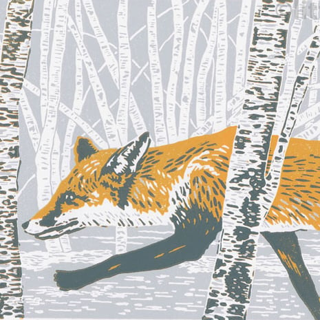Red Fox - limited edition linocut reduction print