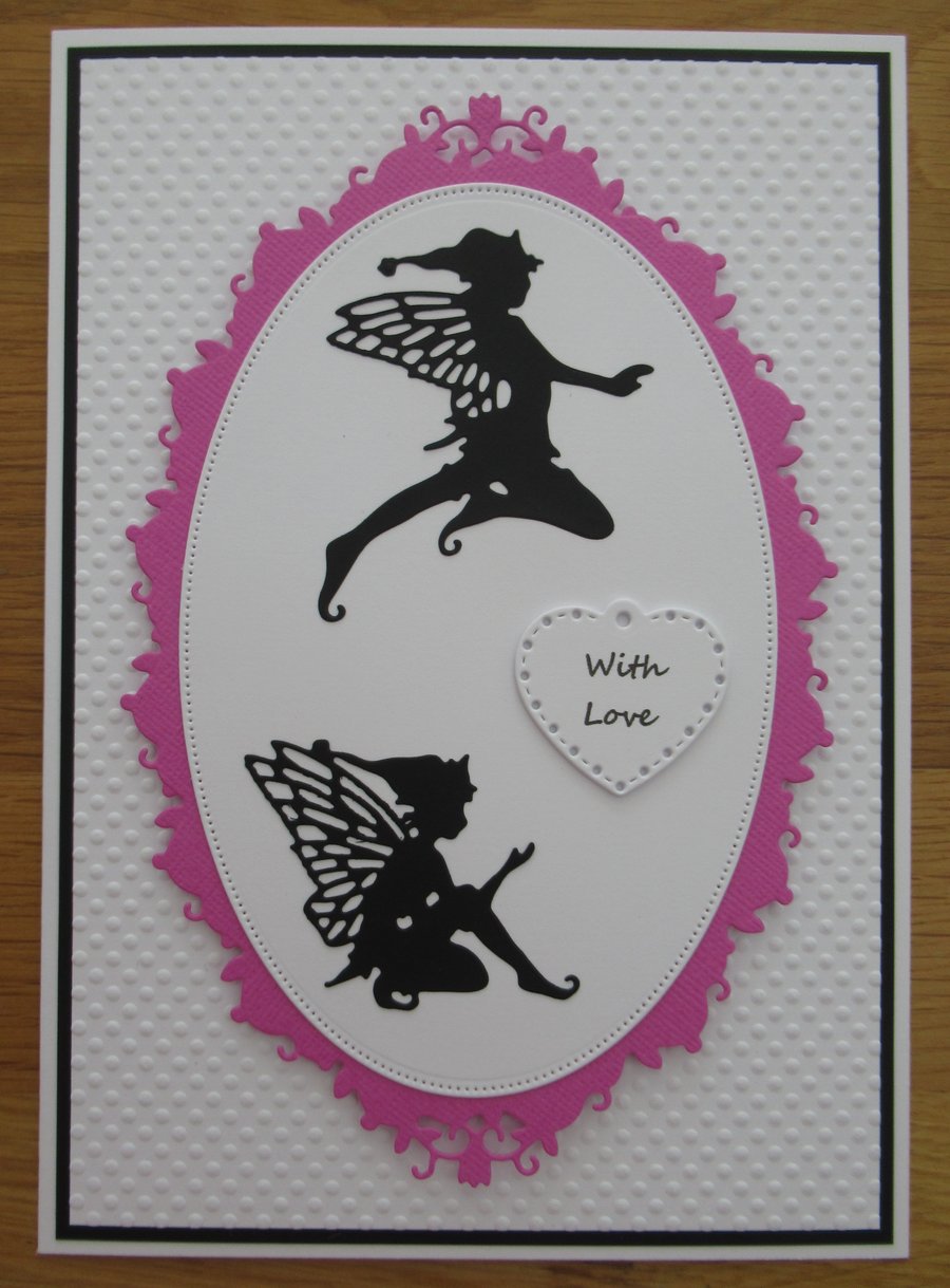 Fairy Silhouette - A5 With Love Card - Pink