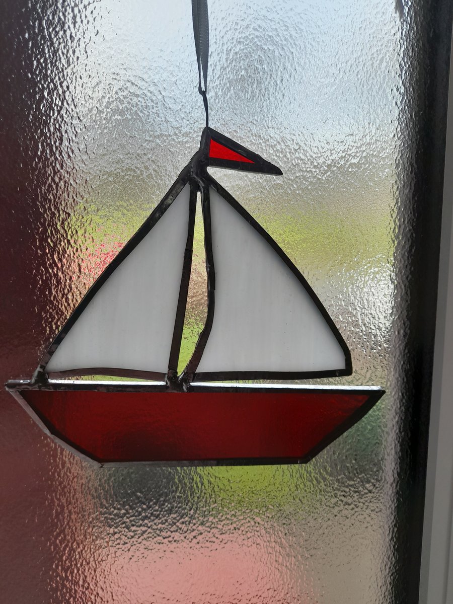 Stained glass hanging Yacht suncatcher