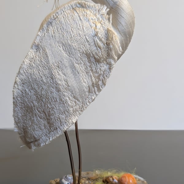 Quirky Egret inspired bird soft sculpture ornament decoration 