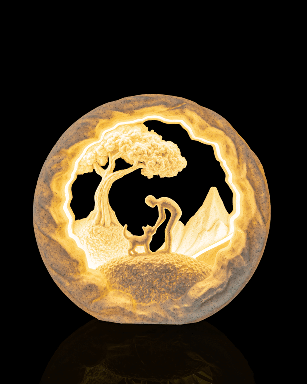 3D Printed Cat Lover Lamp – Person and Pet Silhouette Ambient Light