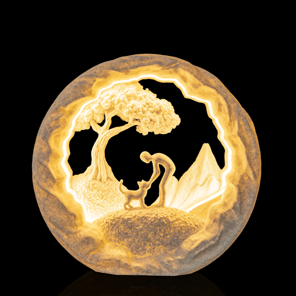 3D Printed Cat Lover Lamp – Person and Pet Silhouette Ambient Light
