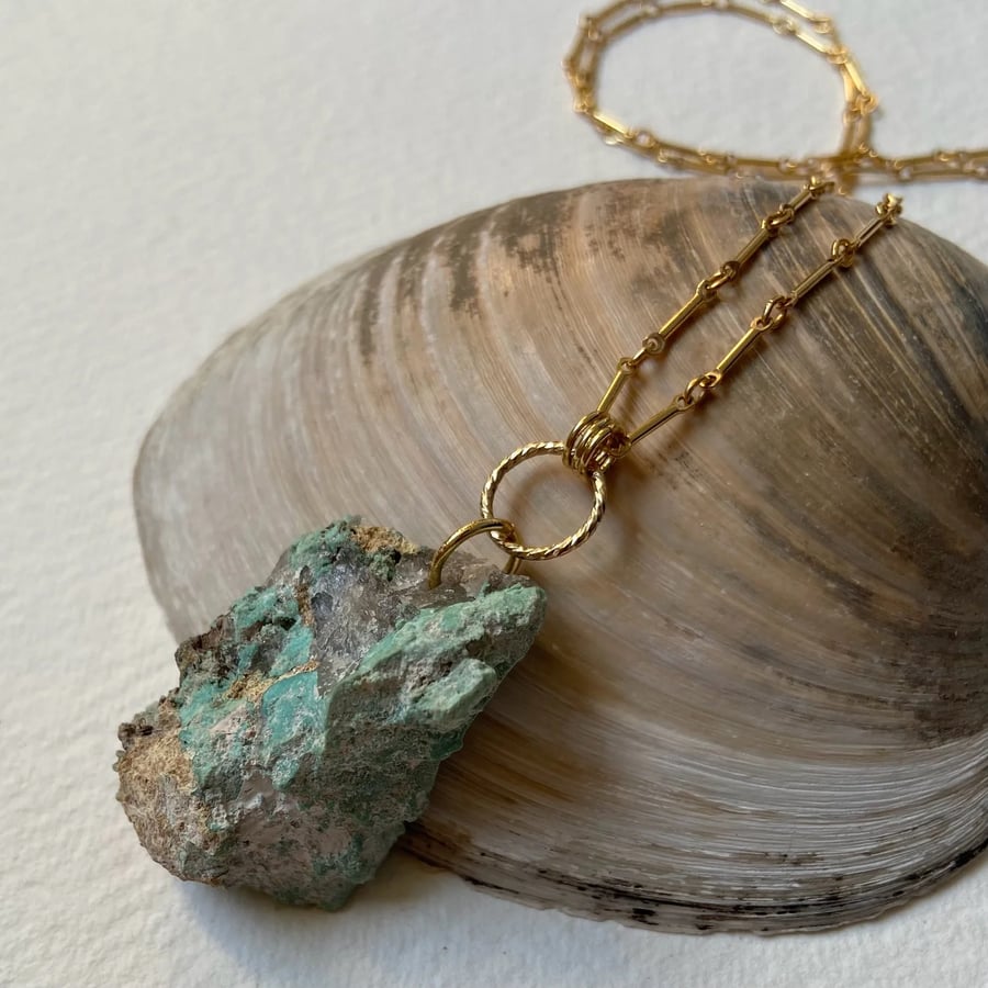 Raw Cornish Turquoise and 18k GOLD necklace