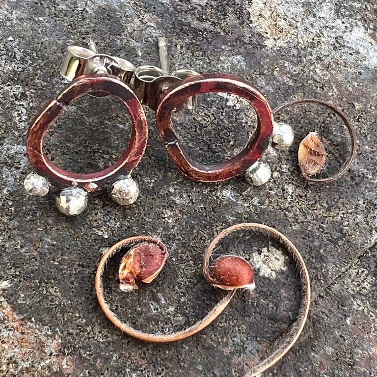 Copper and Silver Mismatched Seed Pod Stud Earrings