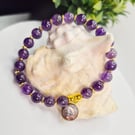 Amethyst & Gold Stretch Bracelet with Metallic Freshwater Coin Pearl