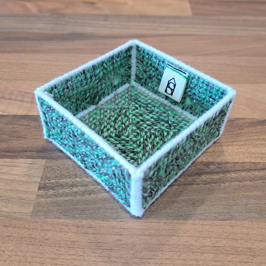 Container for small desk items - green and black fill with geometric motif