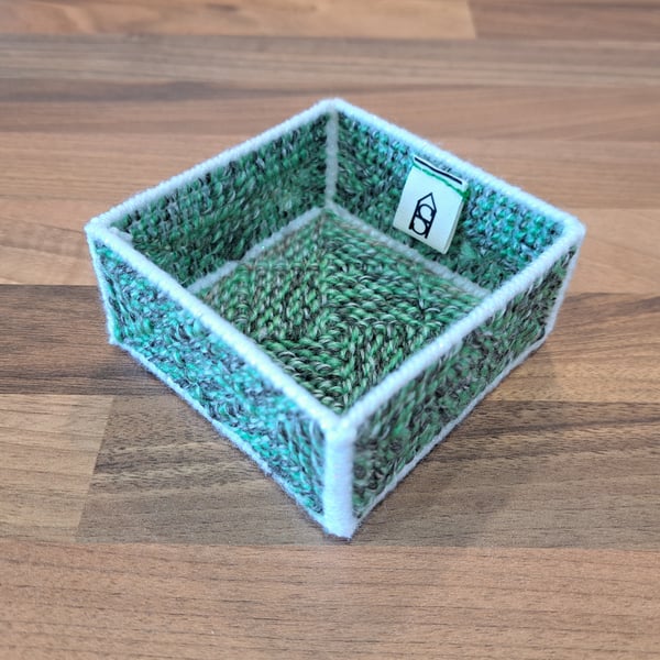 Container for small desk items - green and black fill with geometric motif