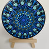 Hand painted blue and turquoise mandala coaster