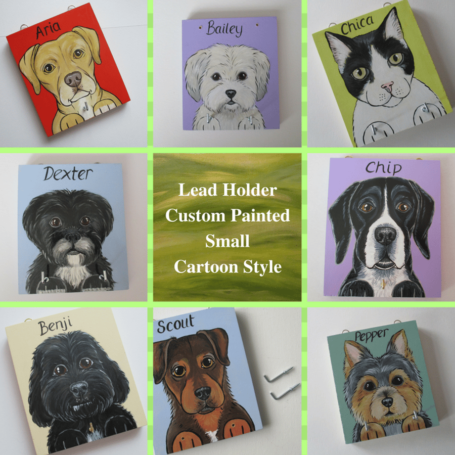 Small Lead Hanger for Dog Collar Hand Painted Pet Portrait Personalised Sml