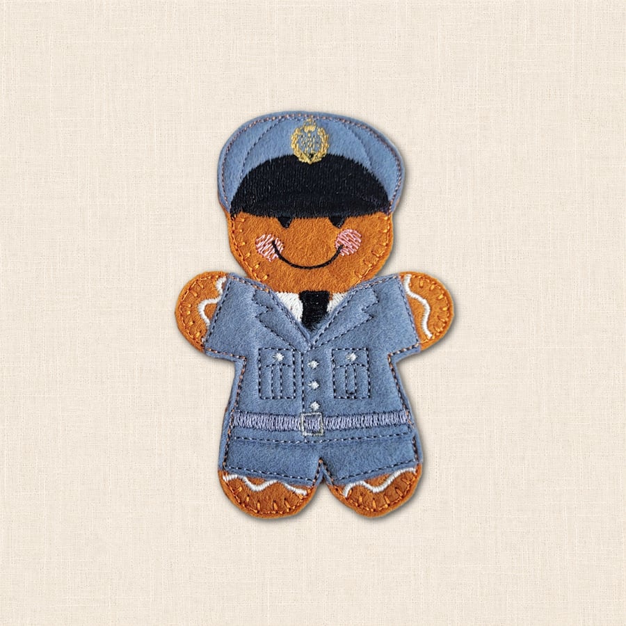 RAF Officer Gingerbread Decoration - Embroidered Air Force Character