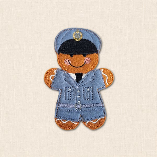 RAF Officer Gingerbread Decoration - Embroidered Air Force Character